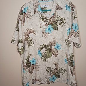 Tommy Bahama Flora Breeze Tropical Turquoise Hibiscus Silk Shirt Mns L NWT